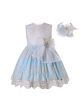 Summer Blue Embroidered Tulle Flower Girls Dress + Handmade Headband