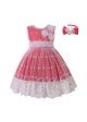 Pink Girls Flower Embroidery Tulle Dress + Handmade Headband