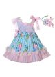 Blue & Pink Chiffon Ruffled Easter Ramadan Dress + Handmade Headband