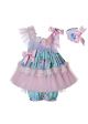 Chiffon Ruffle Girls Dress Easter Ramadan + Handmade Headband + Shorts