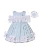 Summer Girls Striped Bow Lace Ruffle Dress + Handmade Headband