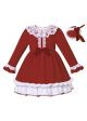 Red Ruffled Lace Girls Christmas Dress + Handmade Headband