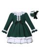 Girls Green Lace Ruffle Dress + Headband