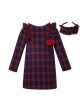 Red and Blue plaid Dress Holiday + Headband