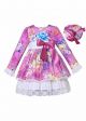 (PRE-ORDER) 2022 New A/W Lace Layered Magenta Printed Flower Dress + Headband