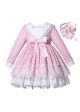 Girls Pink Polka Dot Lace Dress + Headband