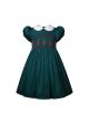 Girls Green Christmas Tree Smocked Dress