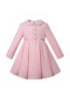 Girls Pink Cotton Tweed Dress with Pearl Single-Breasted Button