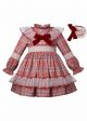 Girls Red & Ivory Checked Dress + Handmade Headband