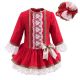 New Autumn Red Girls Dress With Lace 893