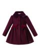 Fall Velvet Wine Red Winter Girls Coats With Bows Faux-Fur Collar Single Breasted