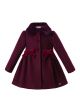 Fall Velvet Wine Red Winter Girls Coats With Bows Faux-Fur Collar Single Breasted