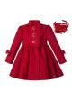 Autumn & Winter Girls Red Single Breasted Wool Coat + Handmade Headband