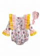 Easter Princess Yellow Floral Printed Babies Romper Costumes + Cute Bonnet                            