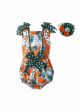 Cute Flower Printing Orange Baby Romper Set + Handmade Headband