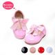 Pink Microfiber Leather Girls Shoes With Handmade Bow-knot 