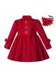 (USA ONLY)Autumn & Winter Girls Red Single Breasted Wool Coat + Handmade Headband