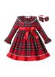 (USA ONLY)Girls Plaid Design Red Ruffle Dress + Handmade Headband