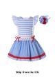 (UK ONLY)Classic Style Stripes Blue A-line Dress + Handmade Headband