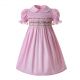 Pink Party Girls Doll Collar Handmade Embroidered Smocked Dresses                                                       