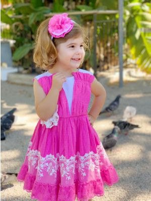 Newest Kids Party Pink Lace Sleeveless Flower Dress With Headband