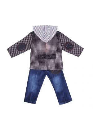 3PCS Boys Carton Clothing Set Grid Coat 16 