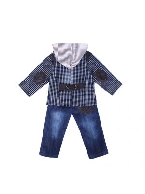 Boys Autumn Hodded Plaid Clothing Set 15