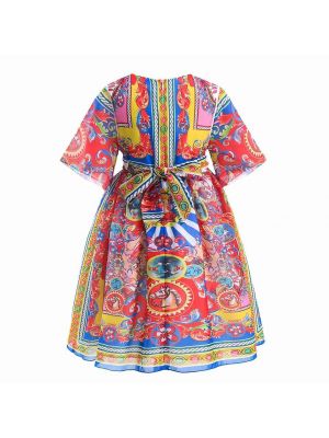 Summer O-neck Kids Red Causal Pattern Dress 530F