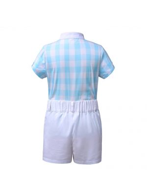 Blue Grid Design Summer Boys Clothing Sets B188