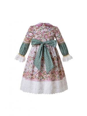 Lace Boutique Flower Embroidered Printed Doll Collar Girls Dress With Headband