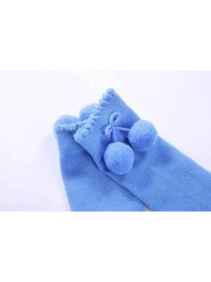 Girls Blue Pom Pom Socks