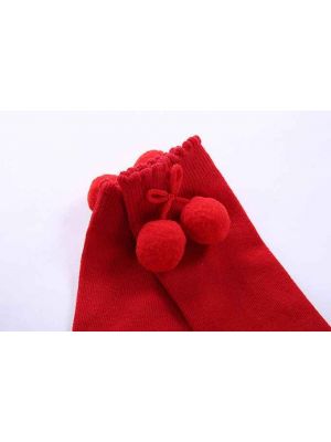 Girls Red Pom Pom Socks