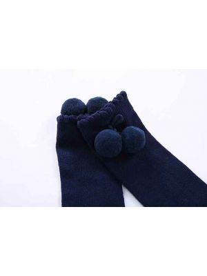 Girls Navy Blue Pom Pom Socks