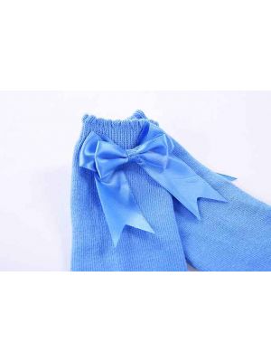 Girls Blue Socks With Handmade Bow-knot 