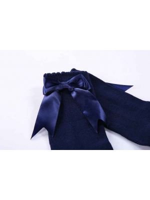 Girls Navy Blue Socks With Handmade Bow-knot 