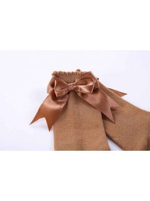 Girls Camel Socks With Handmade Bow-knot 