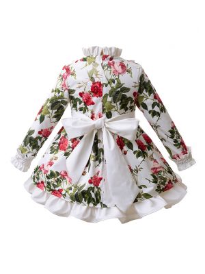 White Floral Girl Dress Wtih Hairband B219