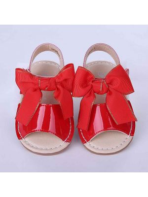 Red Cute Girls Sandals Shoes With Handmade Bow-knot