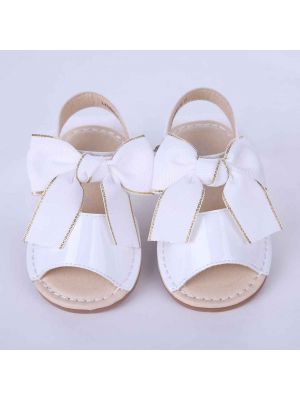 White Cute Girls Sandals Shoes With Handmade Bow-knot