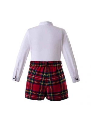 Boys Clothing Sets White Shirt With Red Stripe Shorts