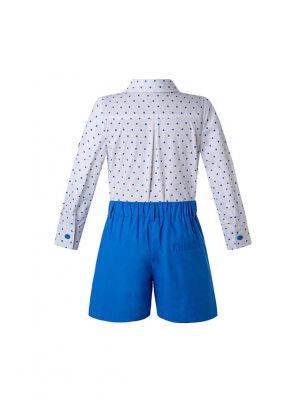 New Babies Clothing Set White Dot Top + Navy Shorts                                                                                                                