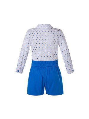 New Clothing Set For Boys White Dot Top + Navy White Wave Shorts                             