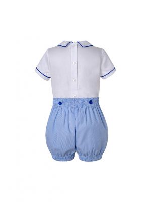 Boy White Smocking Top + Blue Shorts