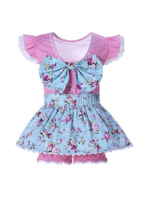 Toddler Girl Pink Flower Clothing Set-1347 