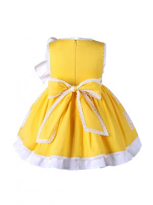 3 Pieces Babies Easter Yellow Cotton Dress +Bloomers + Cute Bonnet                                                                                                           