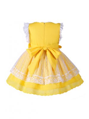 (UK ONLY)Girls Easter Yellow Cotton Dress + Handmade Headband