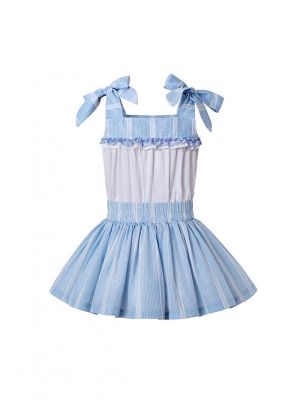 Summer Blue Matched Flower Girls Reffle Dress + Hand Headband