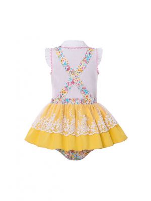 3 Pieces Babies Easter Ruffled Flower Print Boutique Outfits + Cute Bloomers + Hat