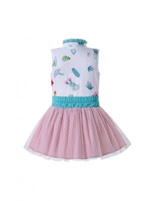 Girls Clothing Set Pattern Printed Princess Shirt + Pink Skirt +Hand Headband