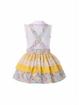 2020 Easter Ruffled Flower Print Boutique Dress + Hand Headband